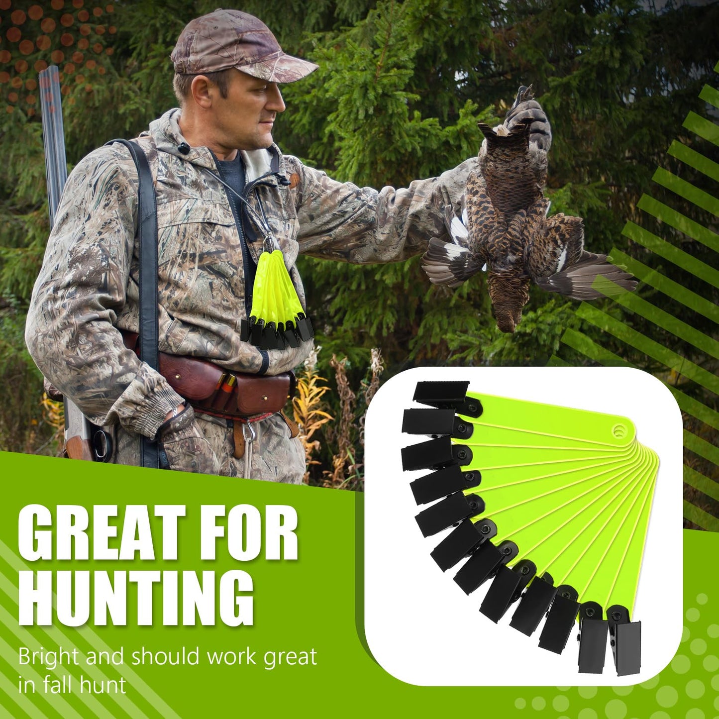 Leitee Trail Markers Reflective Tree Tacks Hunting Reflector Tacks Trail Marking Ribbon with Clips for Hiking Hunting Outdoor (Fluorescent Yellow,24 Pcs)