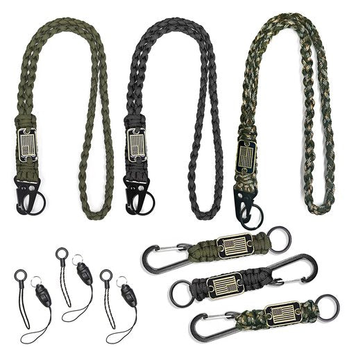 SVICCOOKQ 6Pcs Heavy Duty Paracord Lanyards With USA Flag, Braided Parachute Lanyards for Outdoor Activities