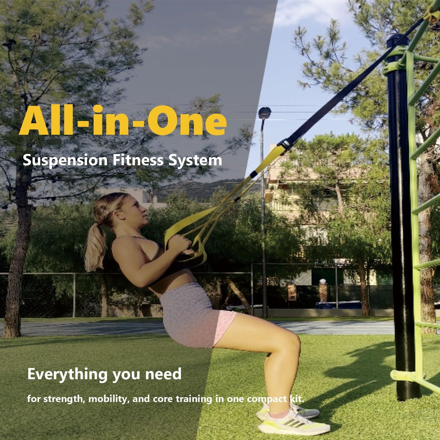 FITKIT Suspension Bodyweight Fitness Training Kit, Full Body Workouts Home Gym Resistance Trainer Straps for Total Body Workouts (Yellow)