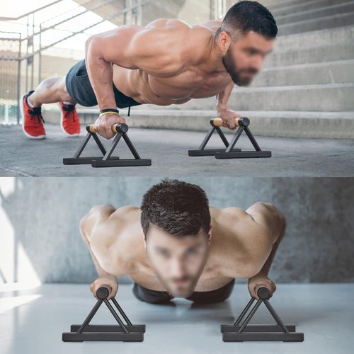 BESTWEI Wood Triangle Push Up Bars for Floor, Strength Training Pushup Stands Parallettes Bars for Home Calisthenics, Fitness, Floor Workouts Solid Wood with Sturdy Metal Bracket, Support 500 lbs