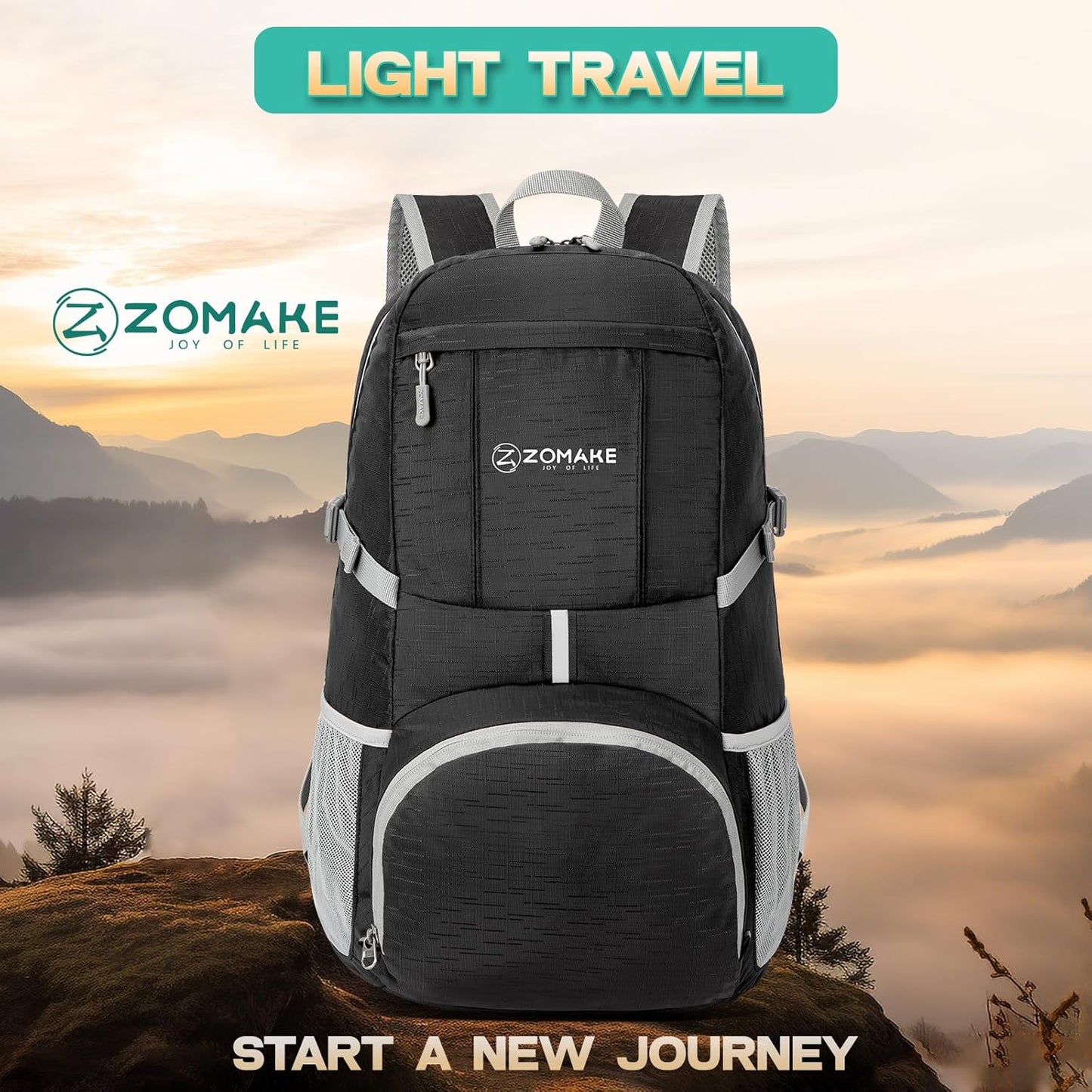 ZOMAKE Lightweight Packable Backpack 35L, Light Foldable Backpacks Water Resistant Collapsible Hiking Bag, Compact Folding Day Pack for Travel Camping(Black)