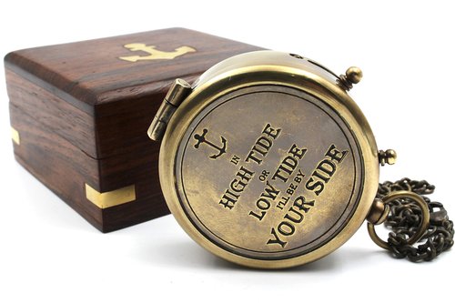 Brass Pocket Magnetic Compass with Chain – Nautical Sailor Gift Idea, Antique Steampunk Boat Decor, Son Birthday, Graduation, Confirmation Gifts, Stocking Stuffer for Son