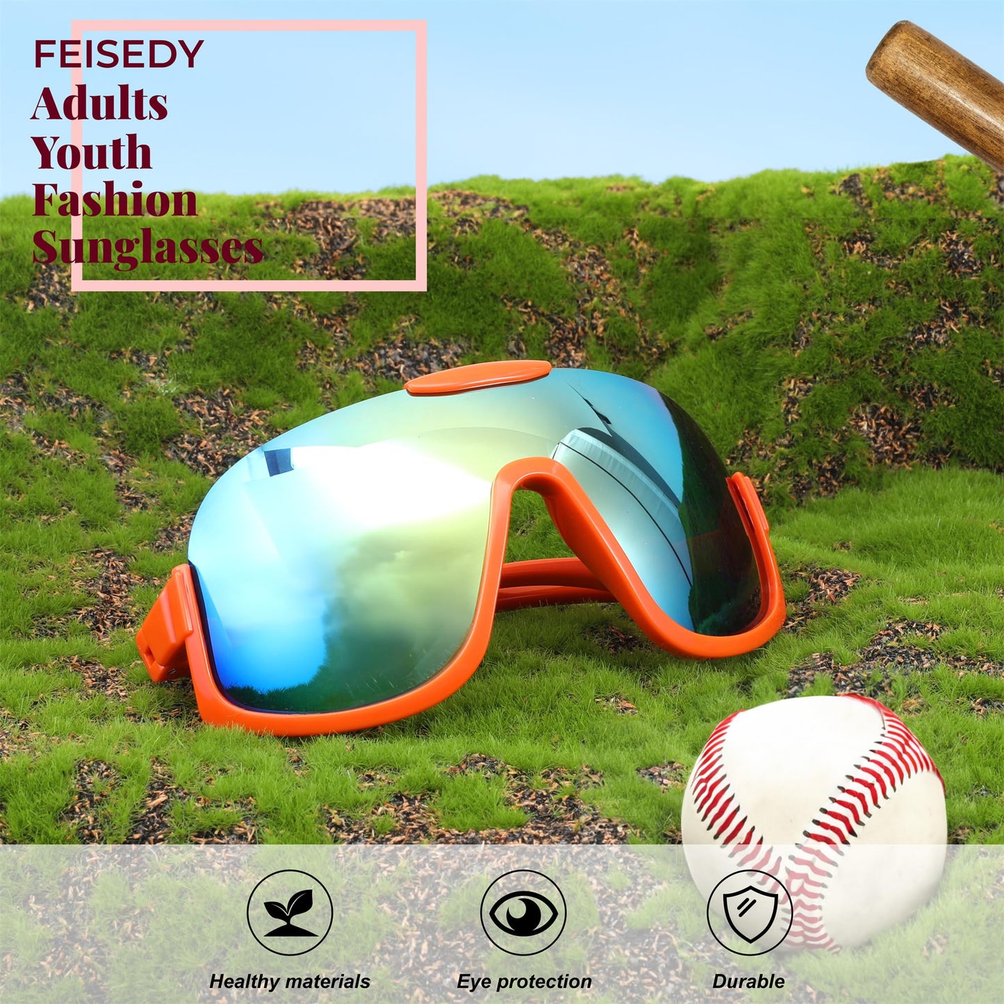 FEISEDY Sunglasses Men Women Oversized Fashion Sports Baseball Fishing Skiing Running Golf Adults Teens Half Frame B0012