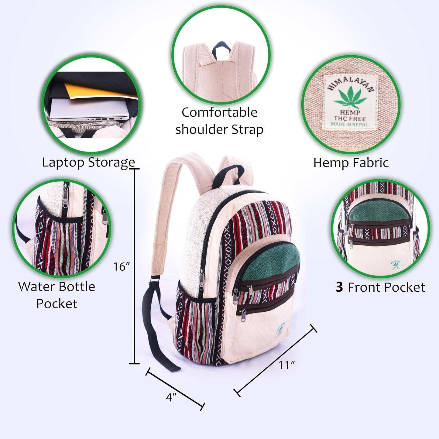 Anitya Hemp Backpack, Multi-Functional Pockets, Eco-Friendly, Unisex, Hiking Daypack, Durable Rucksack (AHLB08)
