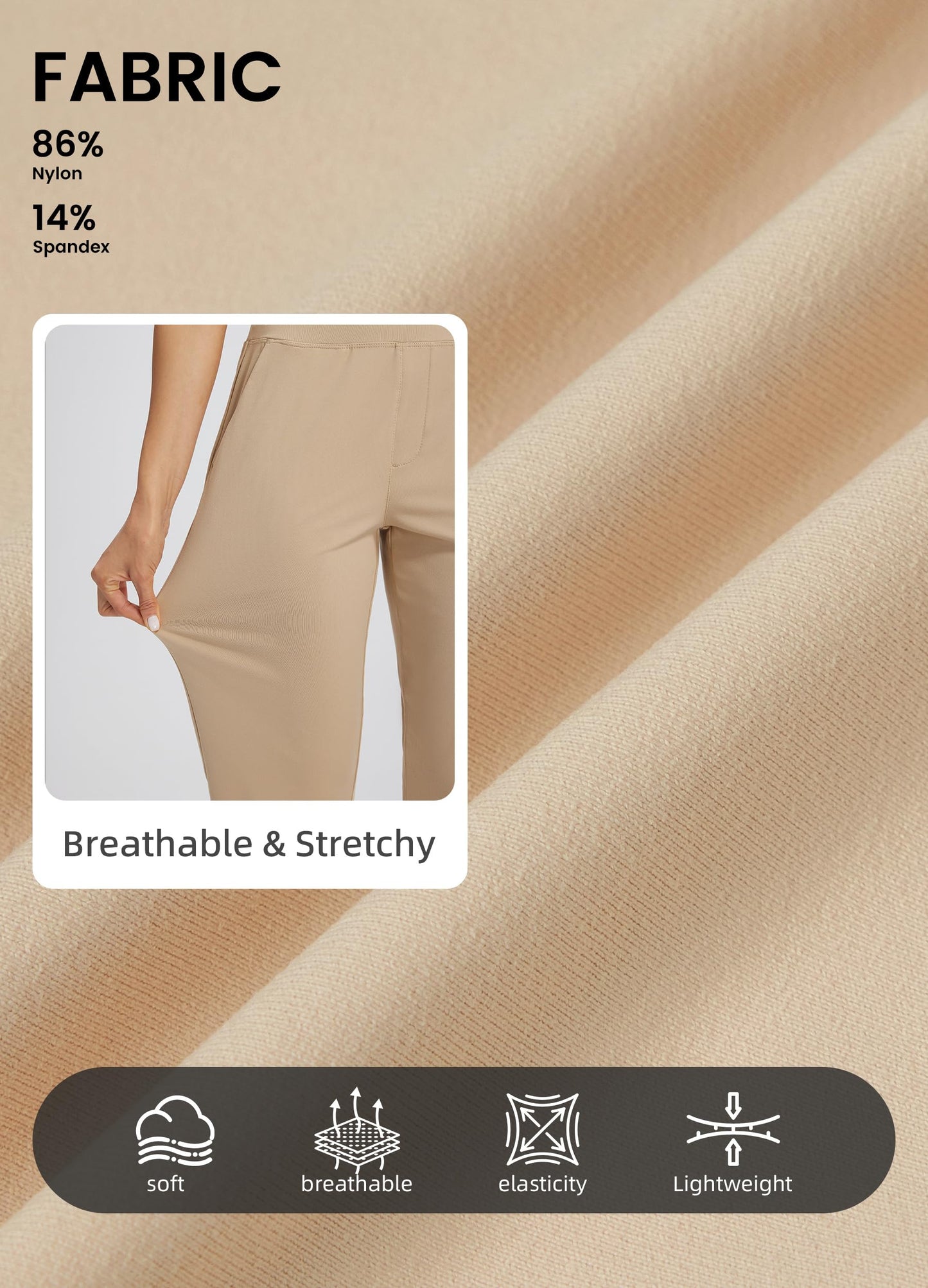 Libin Women's Pants with 4 Pockets Golf Pants 25''High Waisted Stretchy Ankle Pant for Travel Casual Athletic Busniess Work Khaki L
