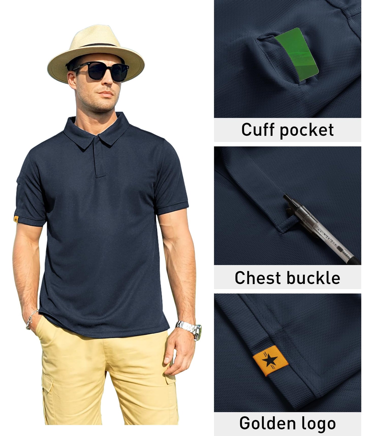 ZITY Mens Polo Shirt Short Sleeve Sports Tactical T-Shirt Athletic Golf Polos Daily Casual Stylish Collared Shirts for Men Navy 3X-Large