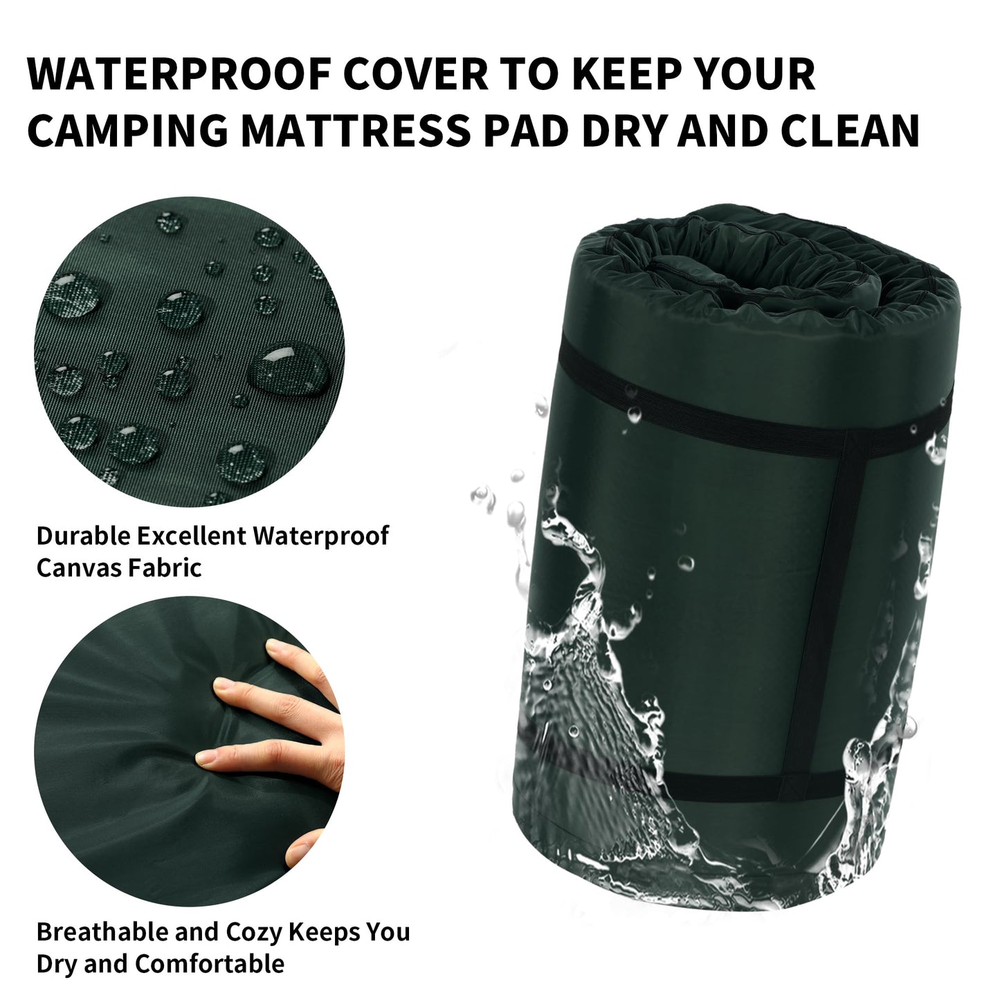 HOMBYS Waterproof Memory Foam Camping Mattress for Outdoor Sleeping, Roll Up Porable Oxford Cloth Cover Camping Mattress Pad Mat for Travel Truck Bed Tent (Green, Single-75"x30"x3")