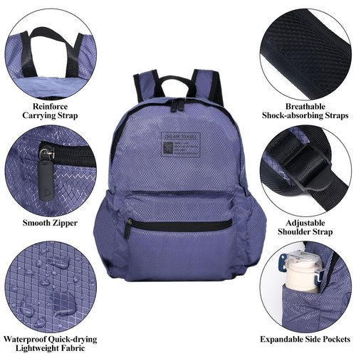 Long Keeper 15L Packable Lightweight Backpack for Women Men Water Resistant Foldable Hiking Travel Camping Daypack (Purple)