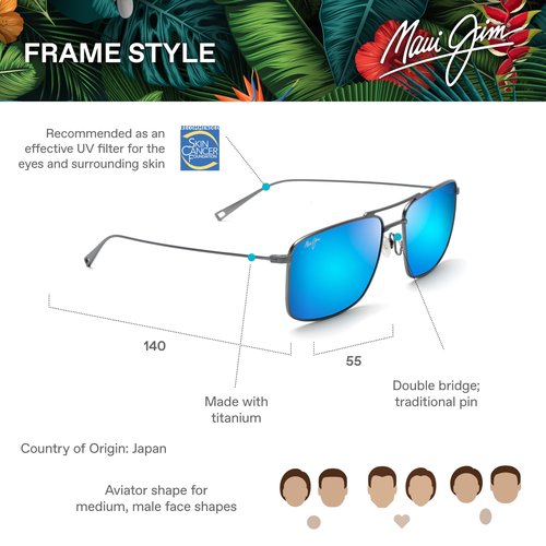 Maui Jim Men's Aeko Polarized Aviator Sunglasses, Dove Grey/Blue Hawaii, Medium