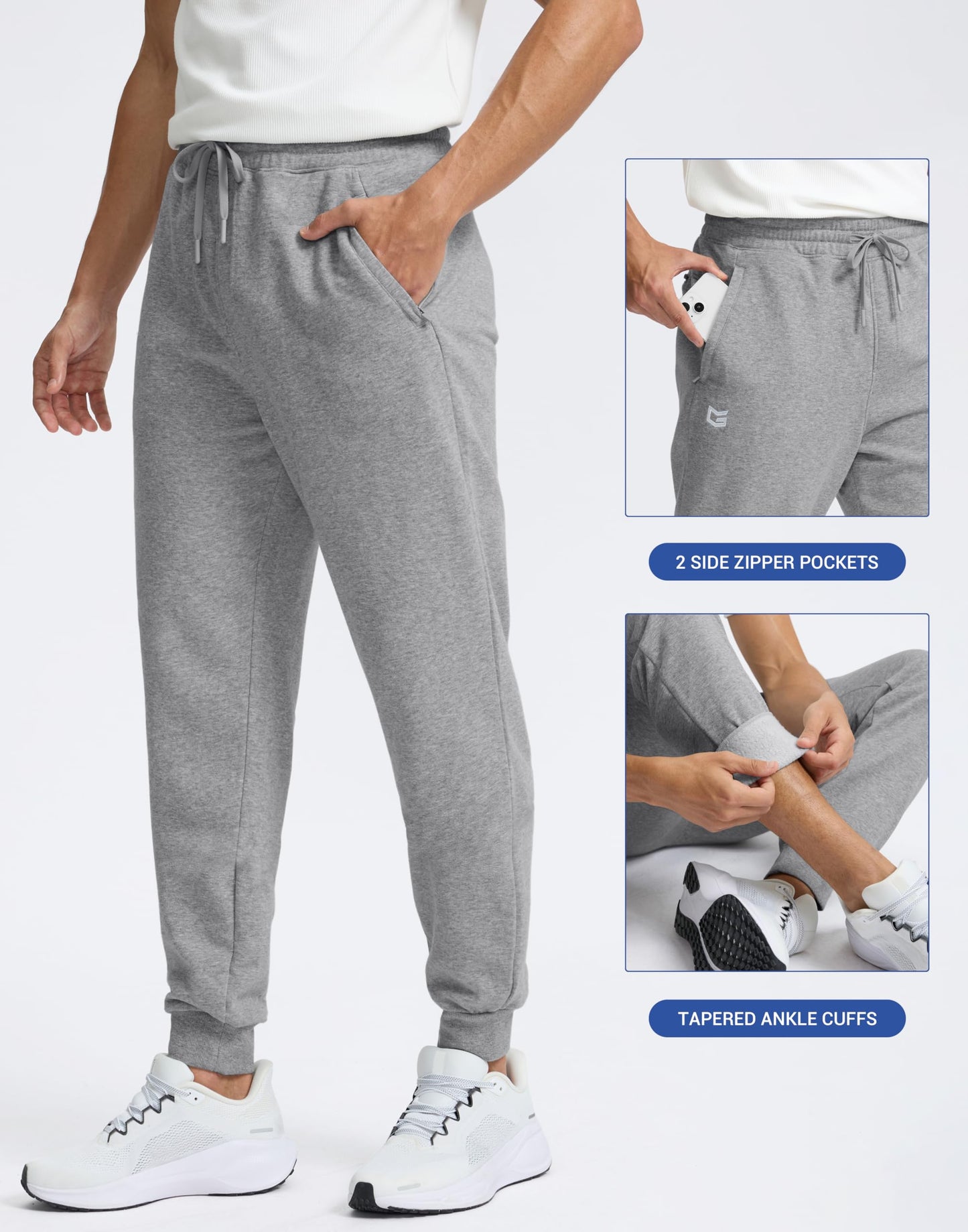 G Gradual Men's Cotton Fleece Lined Joggers with Zipper Pockets Athletic Running Workout Gym Sweatpants Winter Warm Pants