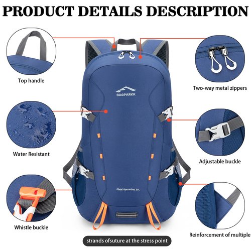 BAGPARKK Hiking Backpack,Large 35L Travel Backpacks for Men Women,Water Resistant Ultra Lightweight Foldable Packable Camping Daypack for Outdoor Sports