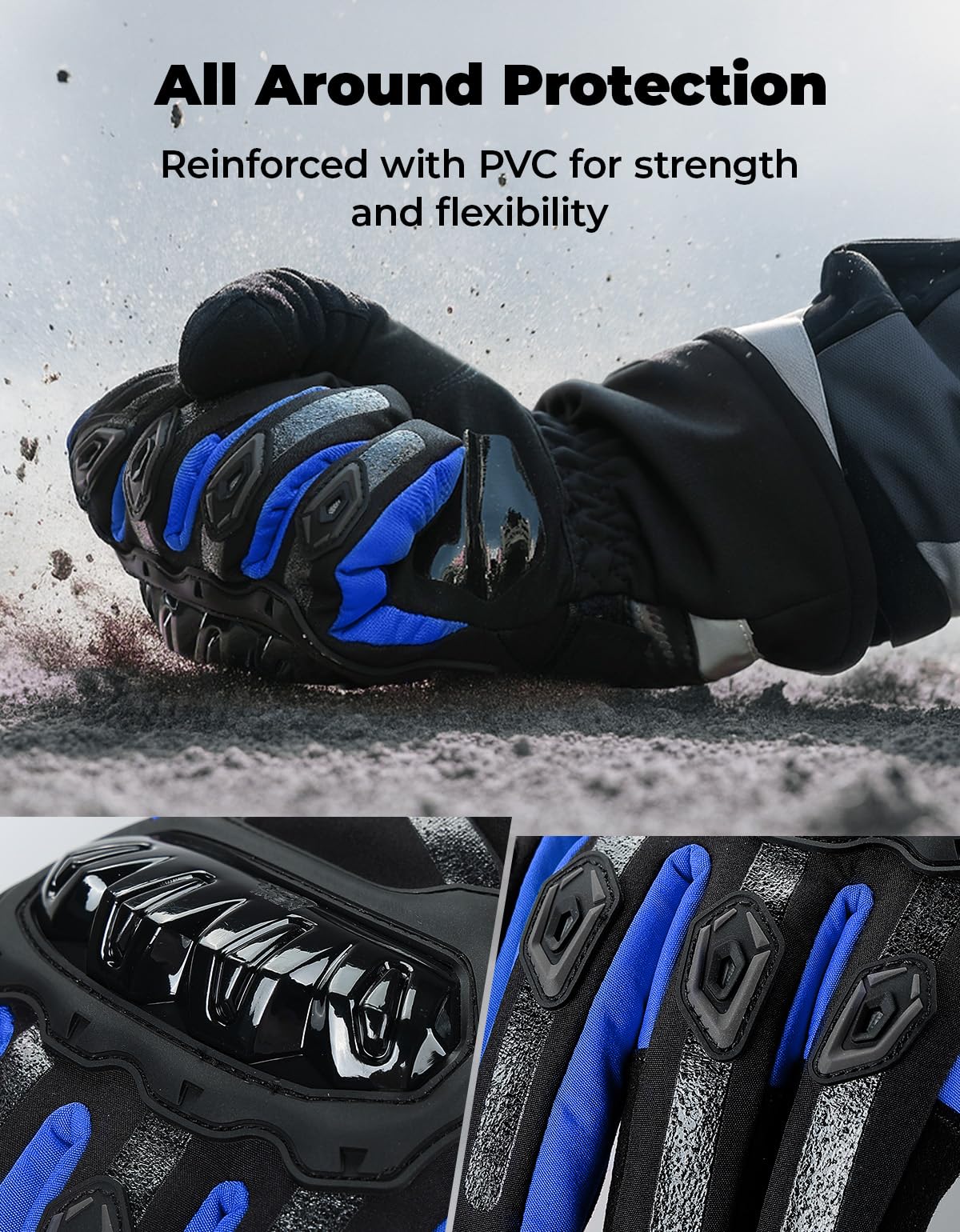 KEMIMOTO Winter Motorcycle Gloves, Rainproof Riding Warm Gloves with Touchscreen for Motorcycle Riding, ATV, UTV, Snowmobile Blue L