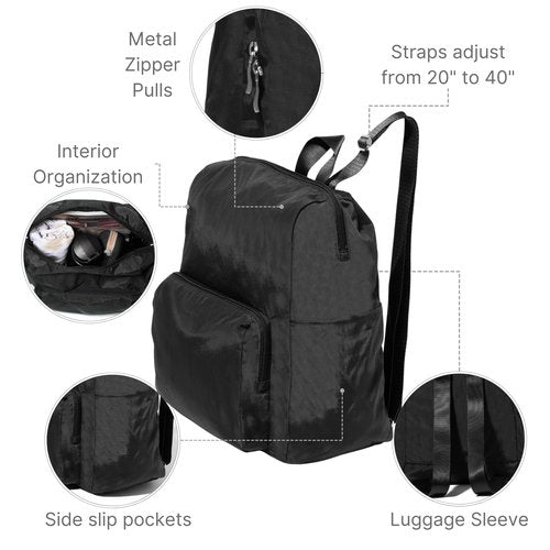 Baggallini Women's Carryall Packable Backpack, Black