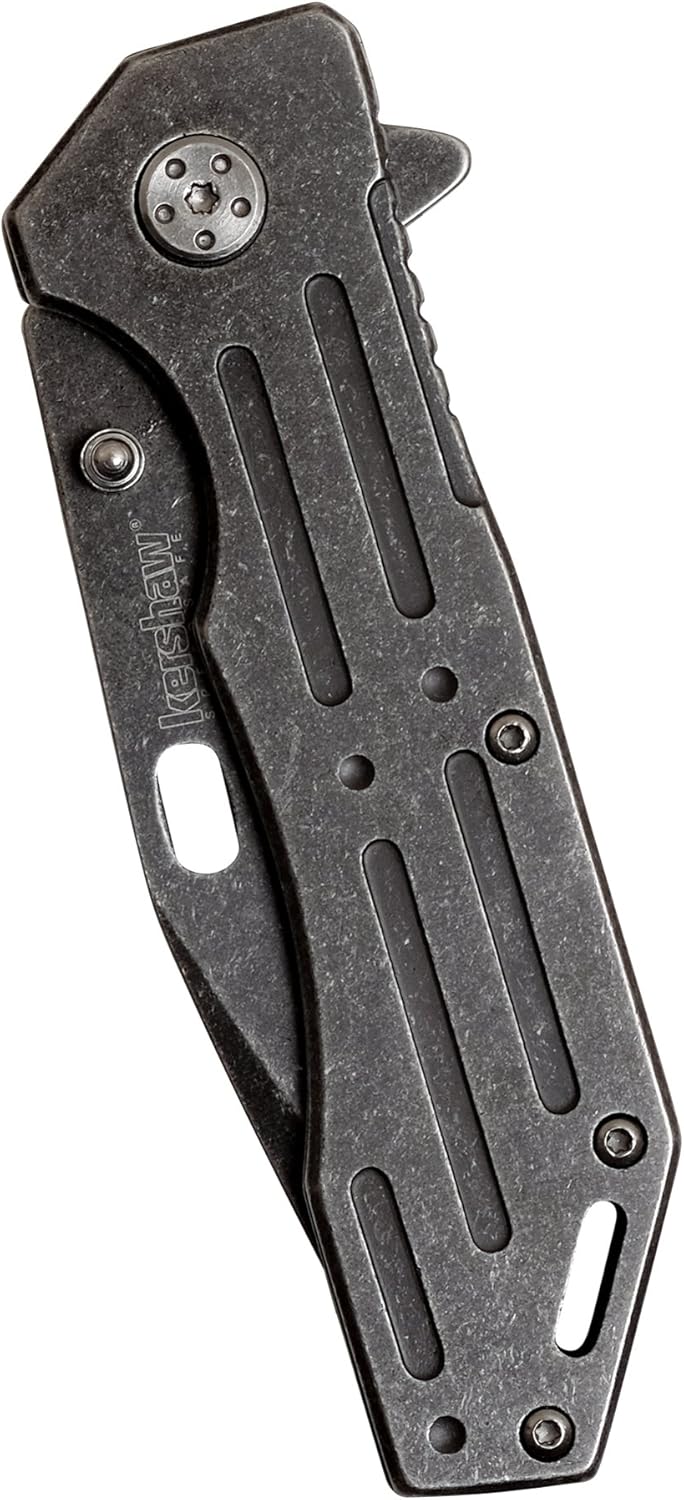 Kershaw Lifter (1302BW); Tactical Tanto Pocket Knife with 3.5 Inch 4Cr14 Steel Blackwashed Blade with Stainless Steel Blackwash Handle, SpeedSafe Assisted Opening and Deep-Carry Pocketclip; 3.2 OZ.
