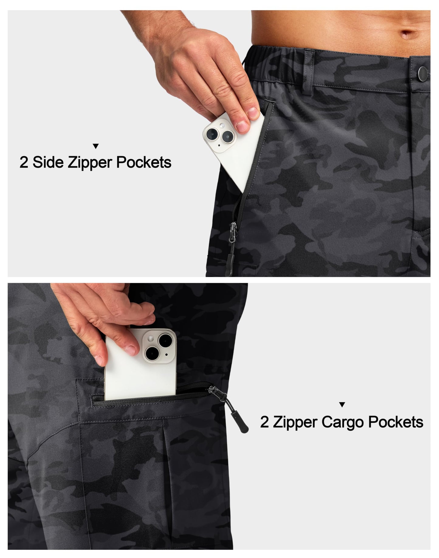 Pudolla Men's Hiking Cargo Shorts Lightweight 7" Travel Casual Shorts for Men Golf Work Outdoor with 5 Zipper Pockets(Black Camo XX-Large)