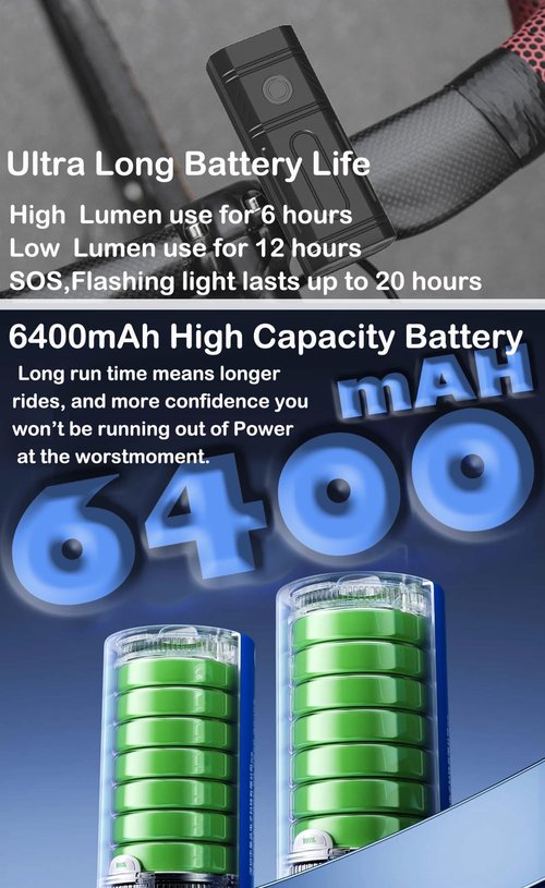 BCOVOL Bike Lights 6400 mAh USB C Rechargeable Bike Lights Set, Super Bright 3LED 3000LM Bicycle Light for Night Riding, Waterproof Bike Headlight and Tail Light Set Accessories for Road and MTB