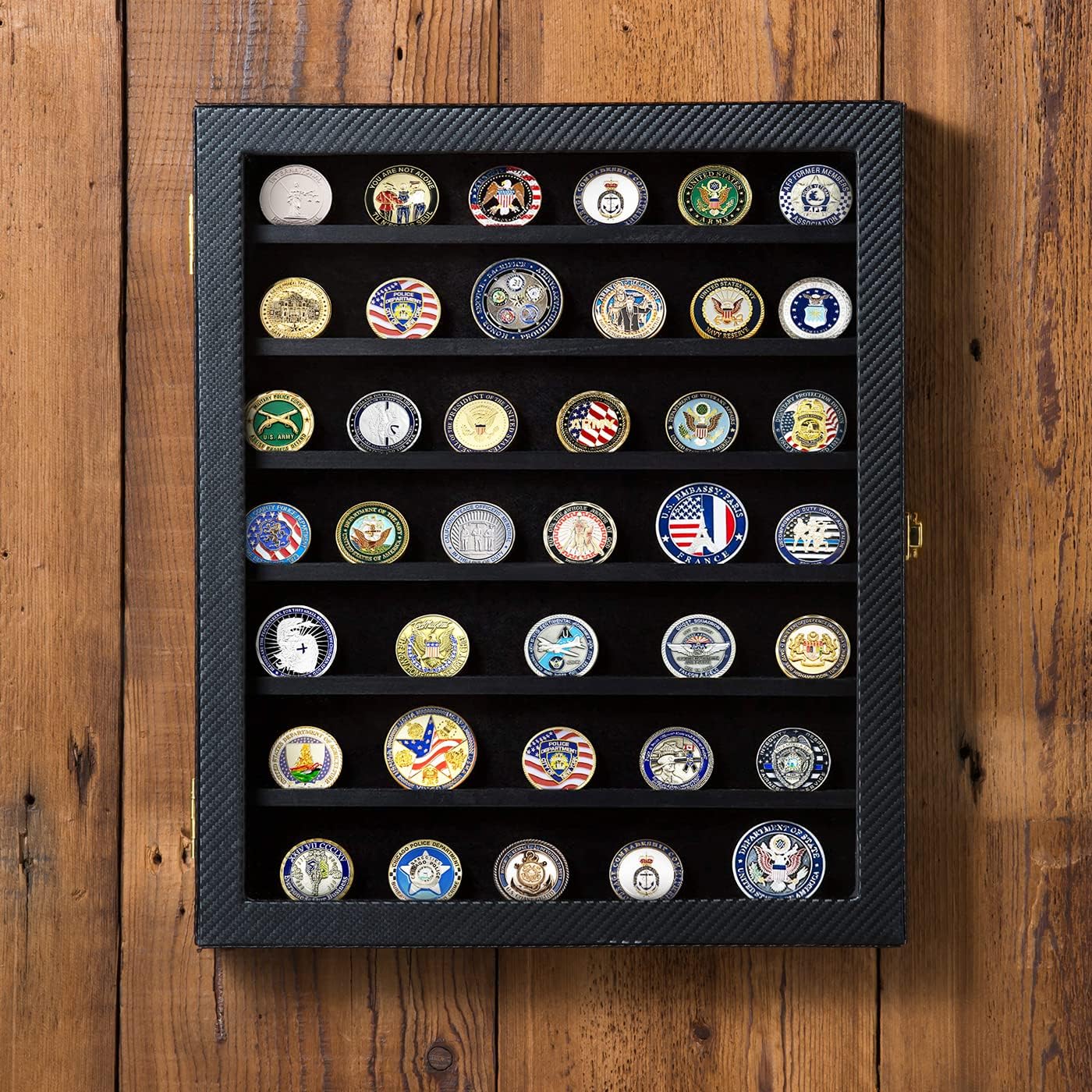 JackCube Design Military Challenge Coins & Casino Poker Chip and Medals/ Pins/ Badges/ Ribbons Display Case/ 7 Tiers Black Rack Cabinet/ Holder Shadow Box/ Acrylic Door/ - :MK375A