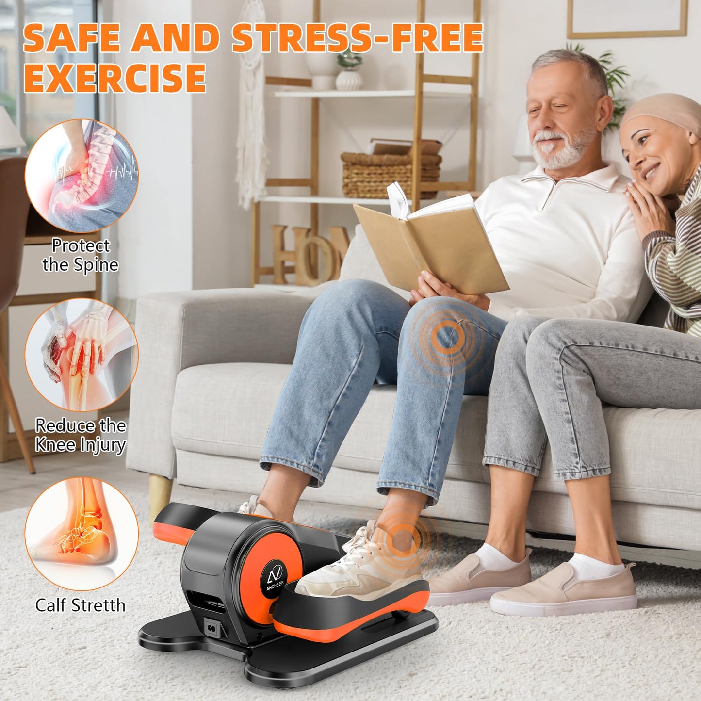 ANCHEER Under Desk Elliptical Machine, Foot Exerciser While Sitting , Ellipse Leg Exerciser for Seniors with 12 Adjustable Speeds, Exercise Equipment for Home,Orange