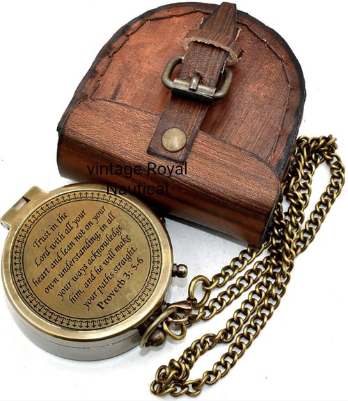 Trust in The Lord with All Your Heart -Proverbs 3: 5-6 Quote Engraved-with Leather Case,Camping Compass, Gift Compass, Graduation Day Gifts-Graduation Gifts 2023 Compass for Women Mens Boy Girls