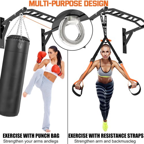 Upgraded-HWOOUSA Pull Up Bar Wall Mounted,Heavy Duty Multi Grip Bar with 14 Grip Positions,Space Saving Home Gym Equipment -Ideal for Garage,Outdoor Strength Training, Chin Up Bar,Supports to 600 Lbs