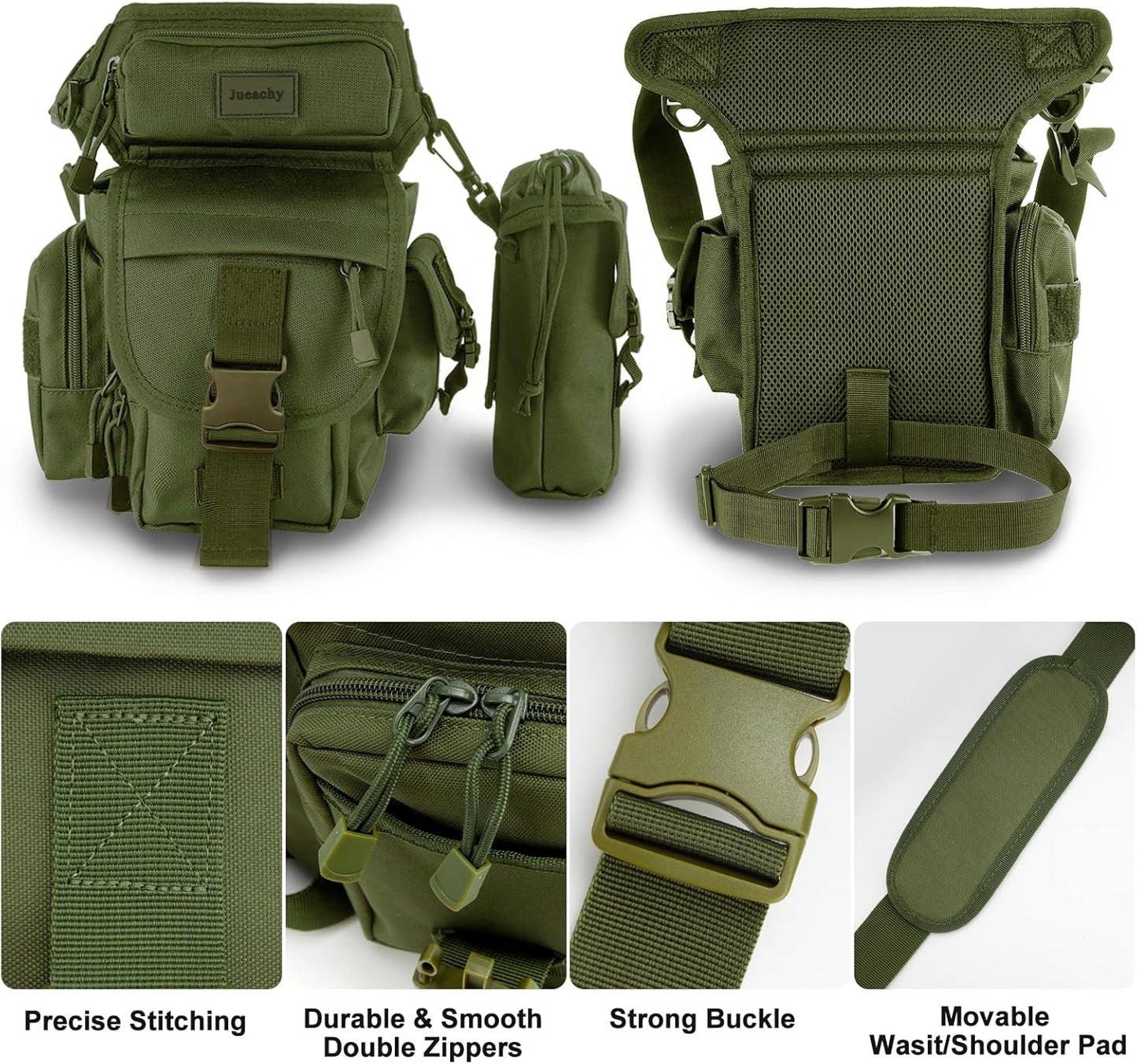 Jueachy Drop Leg Bag for Men Tactical Metal Detecting Thigh Pack with Water Bottle Pouch