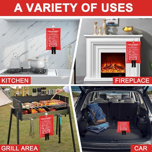 Safigor 2Pack Emergency Fire Blanket +2 Hooks, Fire Extinguisher Blanket, Fire Suppression Blanket, Flame Retardant Blanket Fire Safety Blanket for Home, Kitchen, Grill, Car, Warehouse(40” x 40”)
