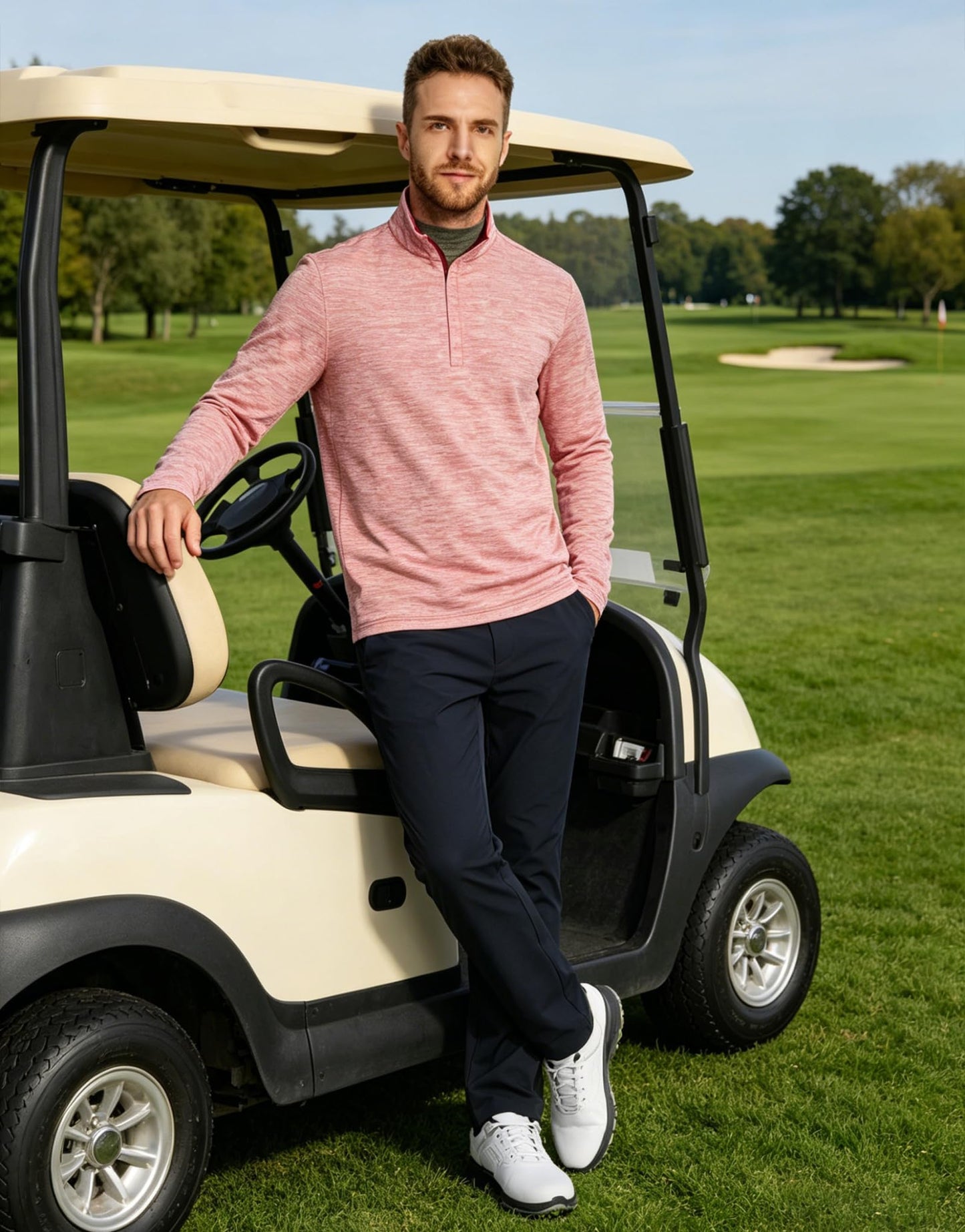 M MAELREG Sweatshirts for Men Pullover Performance Mock Neck Pin Stripe Heather Athletic Golf 1/4 Zip Pullover Mens