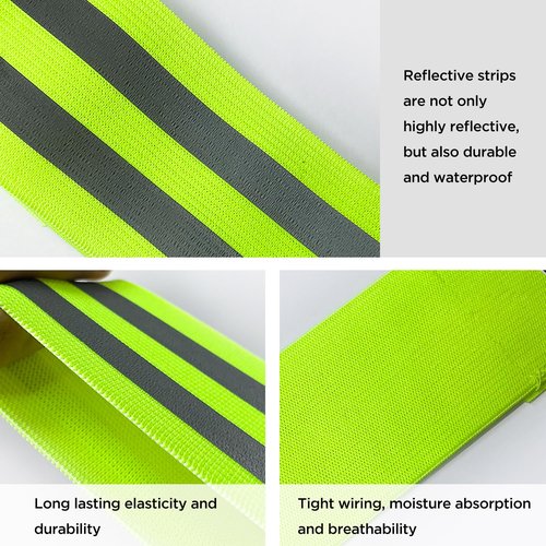 Motroce 6 PCS Reflective Band for Night Running Walking, Reflective Bands for Arm/Leg, Night Safety Wrist Band for Cycling Walking Running Concert Camping Outdoor Sports(Black and Green)