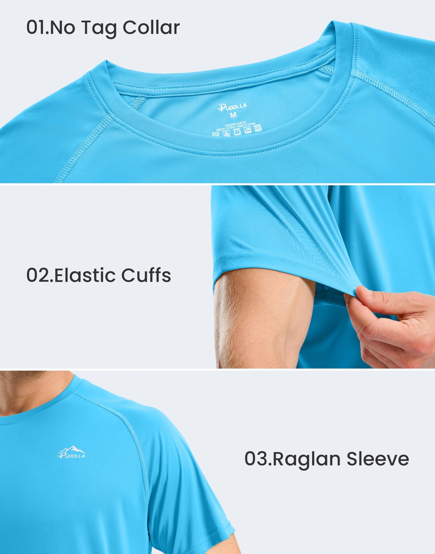 Pudolla Men's Rashguard Swim Shirts Short Sleeve UPF 50+ Sun Protection SPF Quick Dry Water Shirt(Sky Blue M)