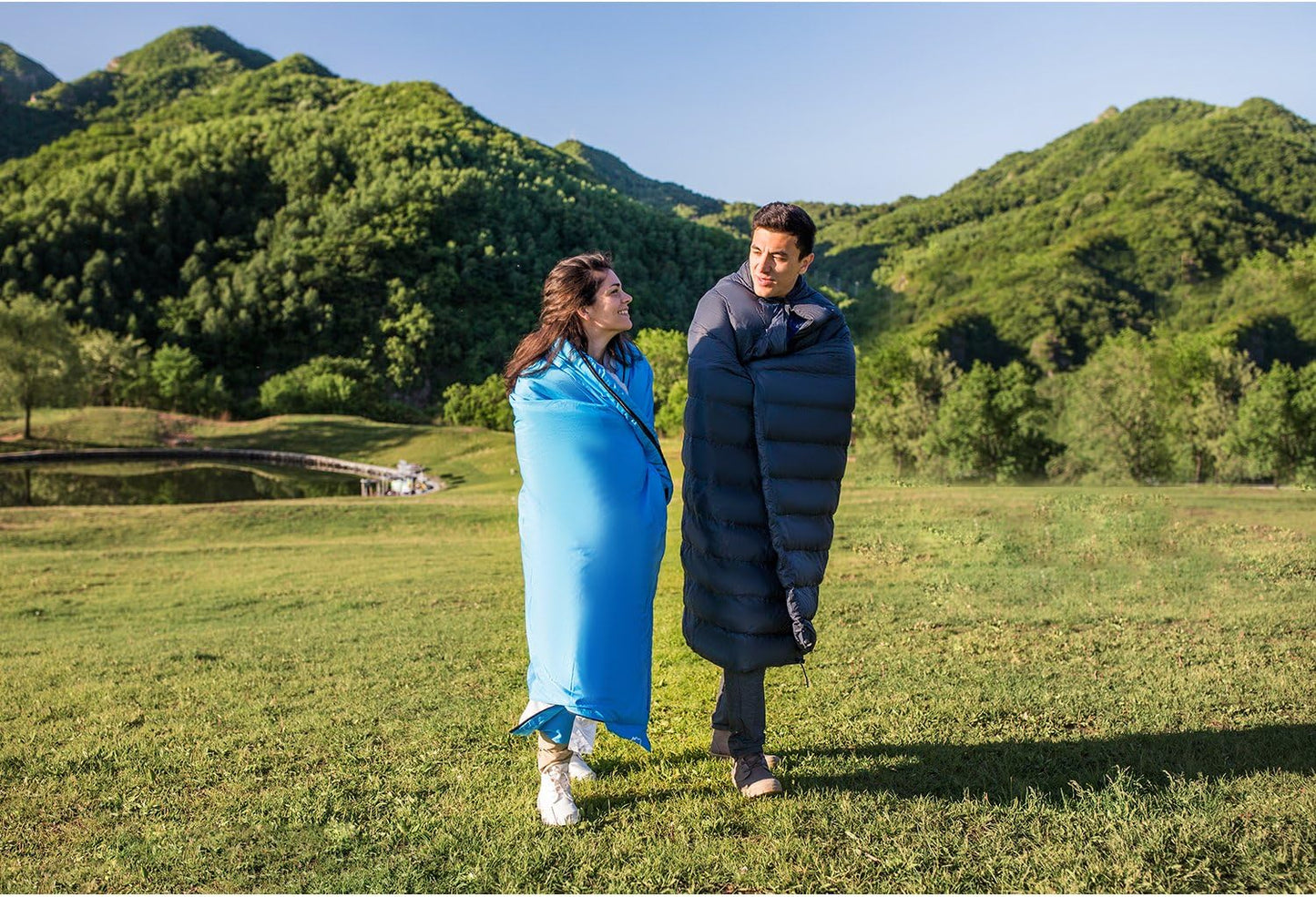 ATEPA 4-in-1 Multipurpose Warm Down Travel Camping Blanket Quilt, Packable Lightweight Waterproof Wearable Compact Blanket for Backpacking, Hiking, Grass, Outdoor, 70 × 53 inch