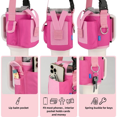 Xxerciz Water Bottle Carrier Bag with Phone Pocket for Stanley 40 oz Tumbler with Handle, Nylon Water Bottle Holder Pouch with Adjustable Strap for Stanley Cup Accessories