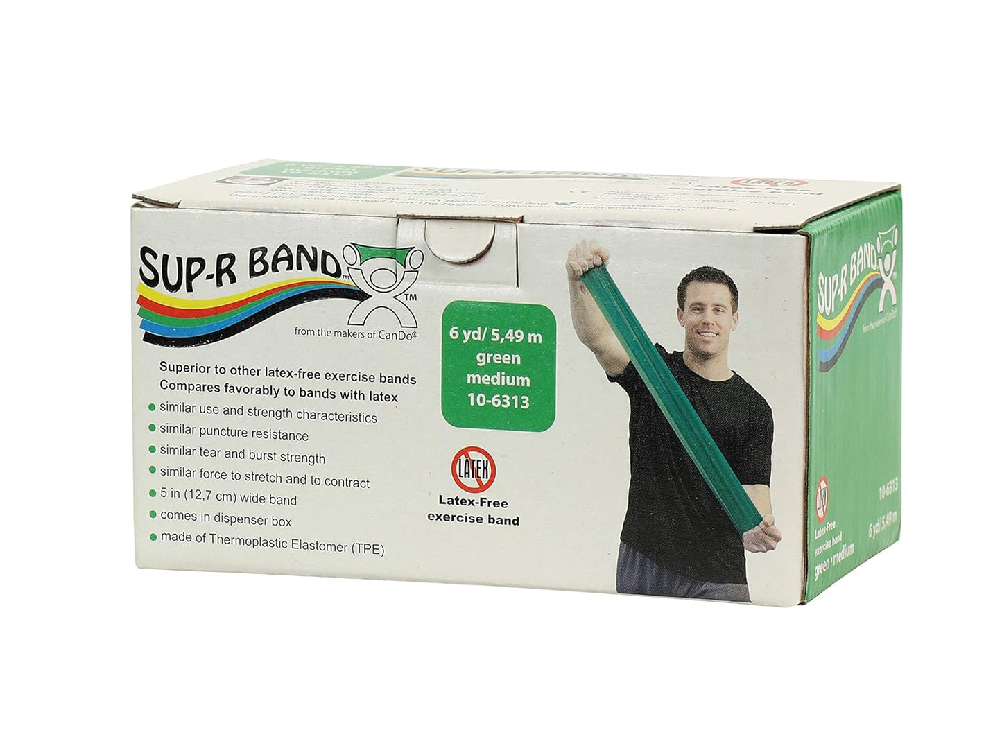 CanDo 10-6323 Sup-R Latex Free Exercise Band, 50yds Length, Green-Medium