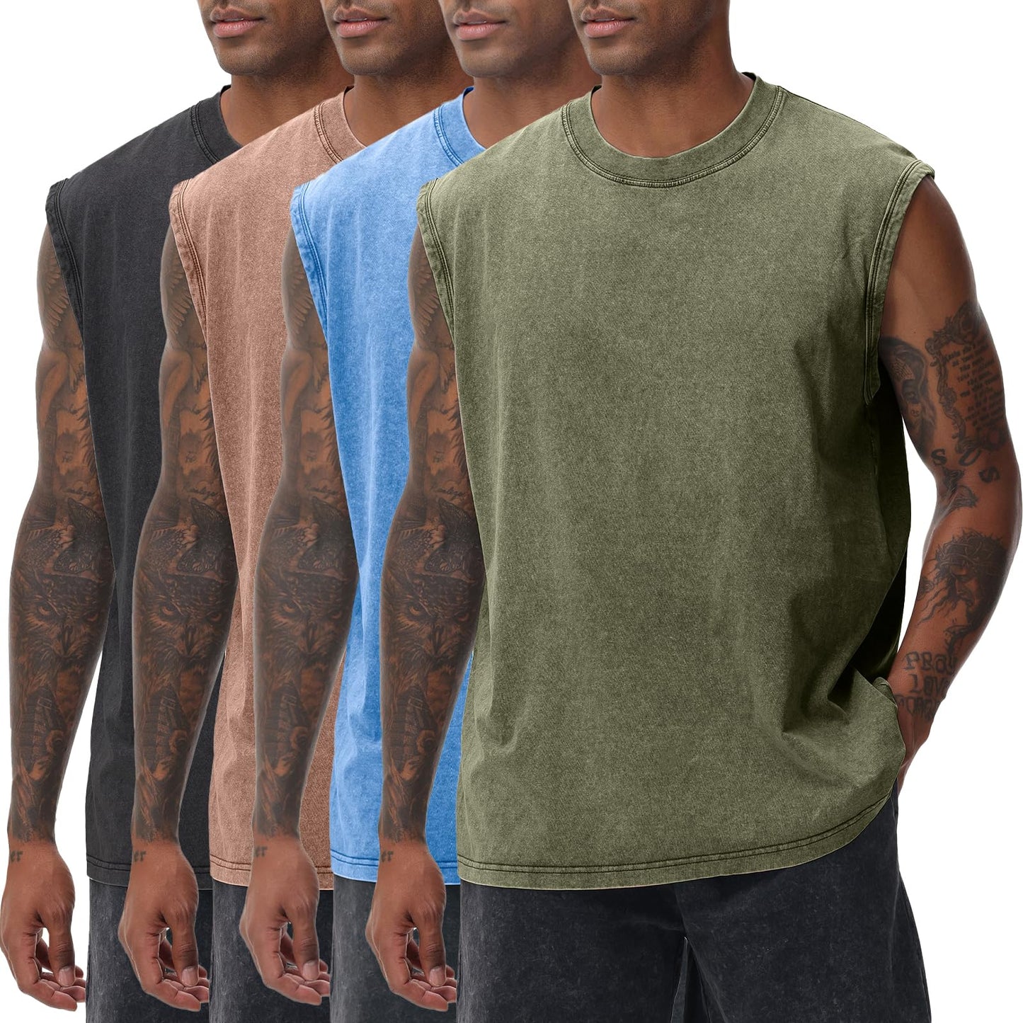 SnowElve 4 Park Mens Workout Tank Tops Sleeveless Tee Shirts Men Muscle Shirt Gym Acid Wash T Shirts Running Beach Loose Fit Tee(AGBUCFBK,2XL)