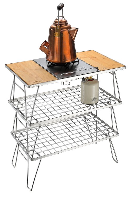 Campingmoon IGT Grill Table Stainless Steel w/Storage Bag Triple-Tier CK-3