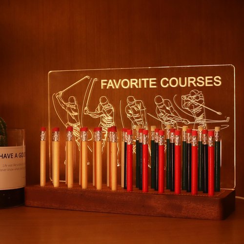 CoolGift Mart Light Up Golf Pencil Display Case, Wooden Acrylic Accessories with Warm White Lights for Pencil Display and Storage in Homes, Offices, Golf Pro Stores, Golf Museums, and Galleries