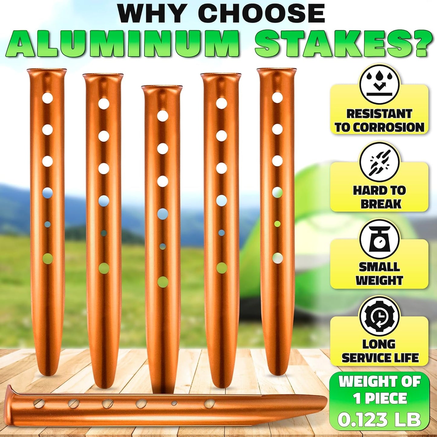 6 Pack Sand Stakes for Beach - 12.6" Lightweight Aluminum Tent Stakes for Sand, Snow & Soft Ground, Vibrant Color and Wind-Resistant, Durable and Easy to Install, Rust Resistant U-Shaped Anchors