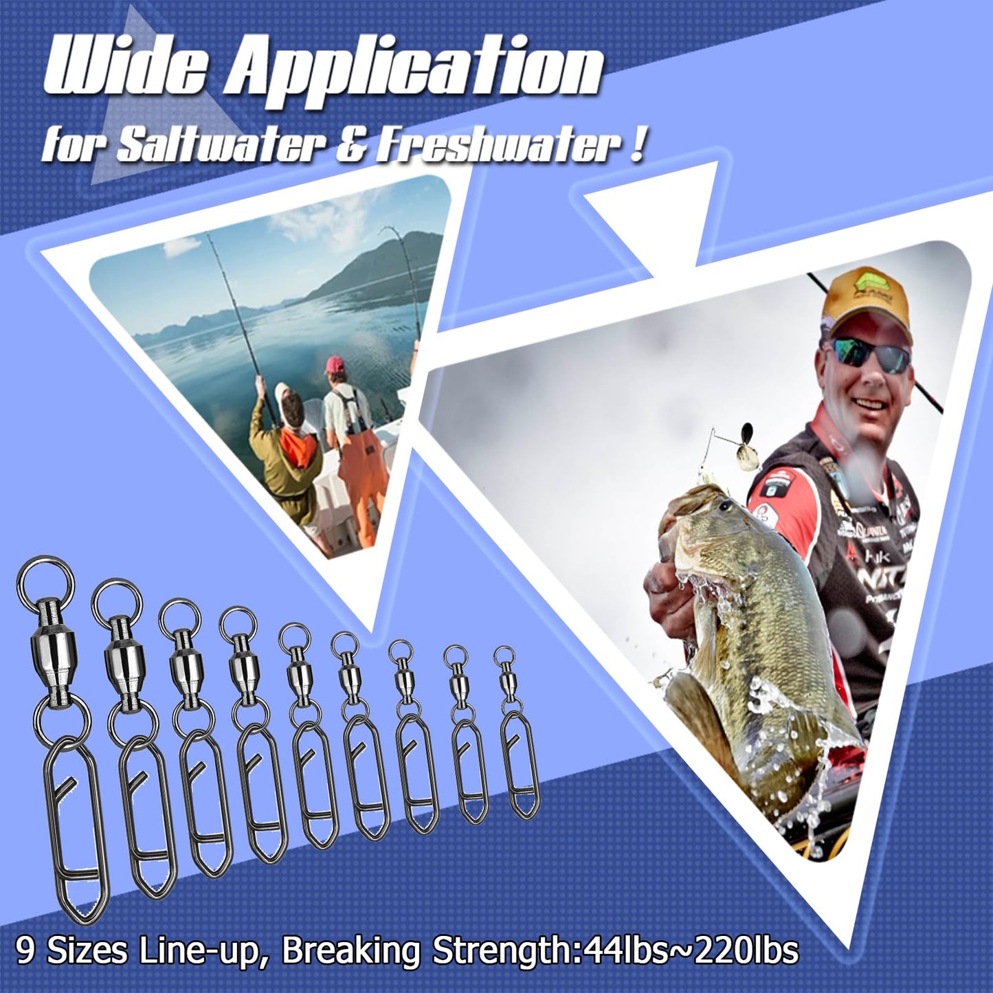 Atibin Snap Connector Fishing Swivels Stainless Bearing Ball Snap Swivels Steel Quick Change Fishing Clips Swivel Black Nickel, 25pcs, 44lbs