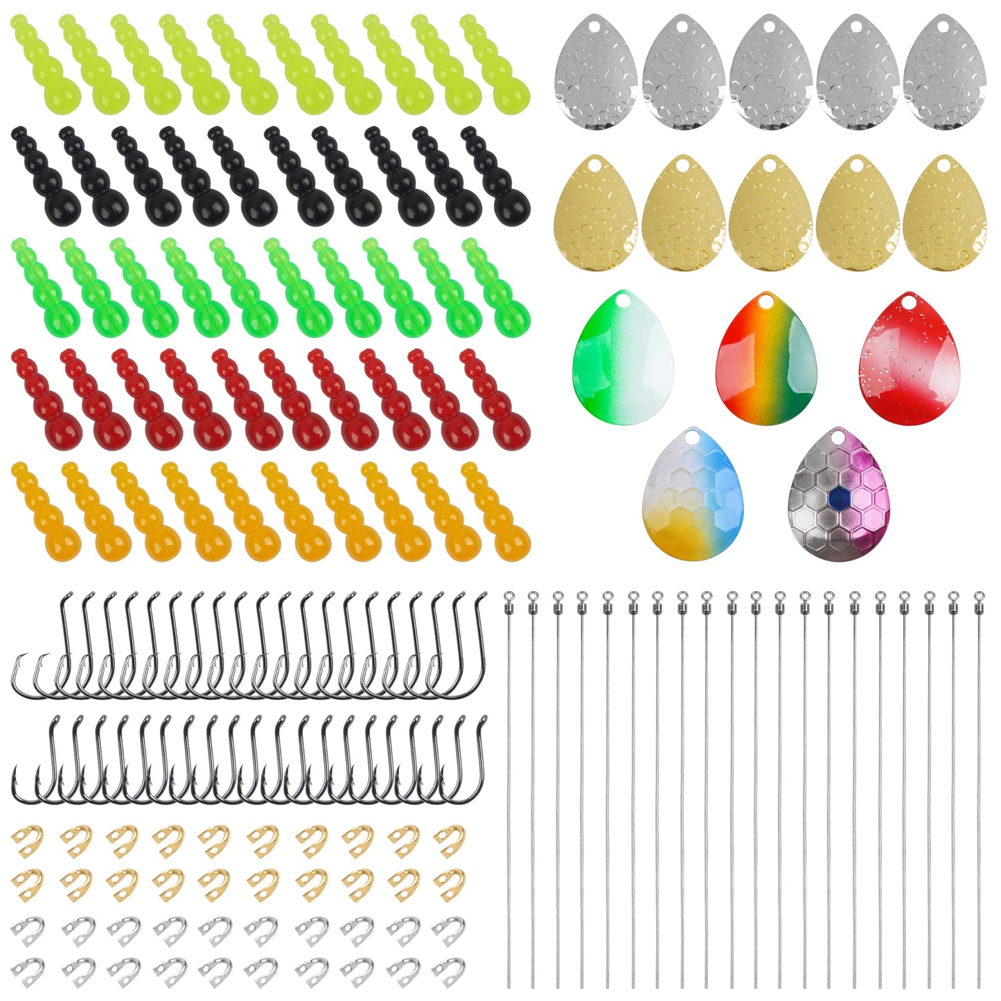 Fishing Lure Making Kit 165pcs DIY Spinner Bait Making Kit Includes Colorado Blades Hooks Stacked Fishing Beads for Fishing Rigs Walleye Rigs Trolling Rigs Crawler Harness Trout Bass Salmon