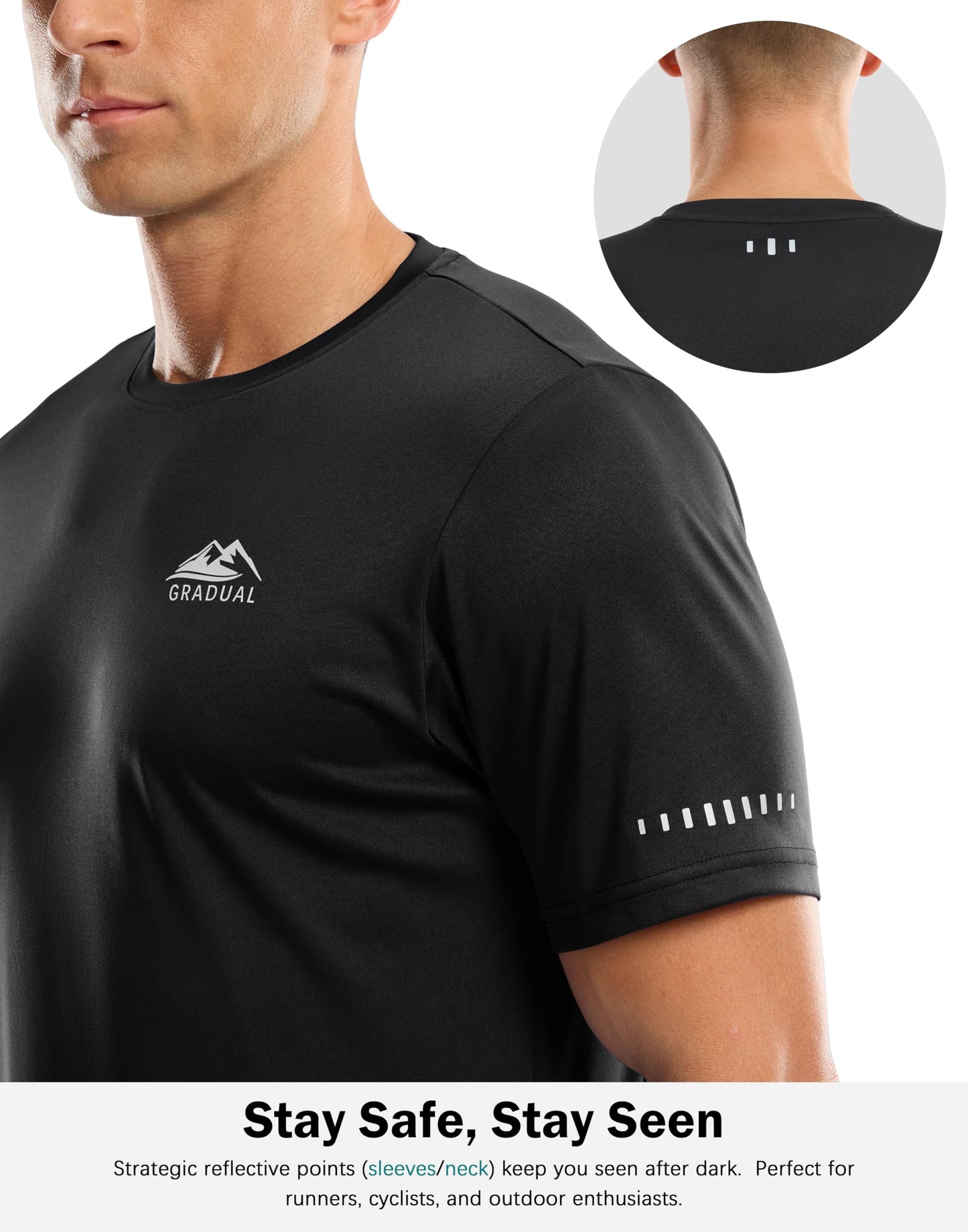 Men's UPF 50+ Sun Protection Dry Fit Workout T-Shirts Rash Guard Swim Shirts Moisture Wicking Tee for Athletic, Beach, Hiking (Black, XL)