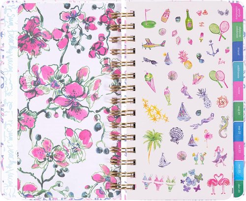 Lilly Pulitzer Medium Planner August 2025 - December 2026, Weekly Agenda & Monthly Calendar, Stickers, Pockets, Spiral Binding, 5" x 8.25" (Palm Beach Playground)