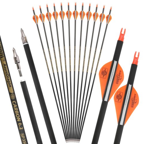 wolfman 31" Pure Carbon Arrows Archery Practice Hunting Arrows Spine 300 350 400 500 600 with Removable Tips Targeting Arrows for Compound & Recurve & Long Bow 6/12pcs (12, Orange, Spine 300)