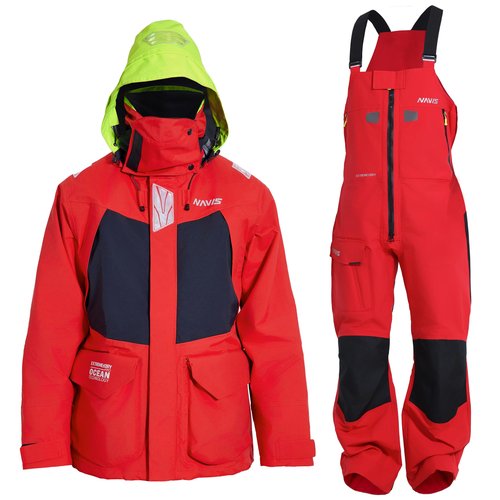 NAVIS MARINE Men's Ocean PRO Sailing Suit-Premium 3-Layer Jacket&Bib Waterproof Breathable for Foul Weather (Red,X-Large)