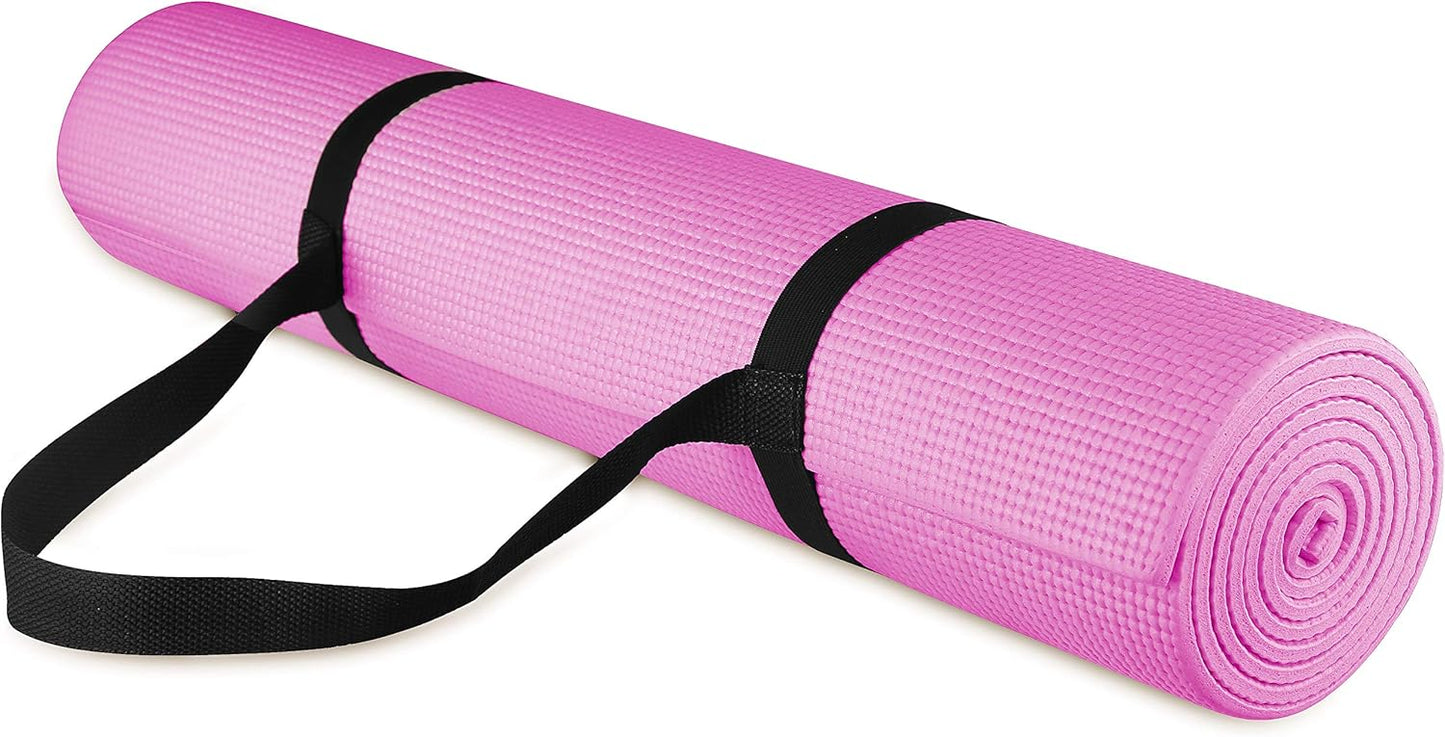 Fitvids All Purpose 1/4-Inch High Density Anti-Tear Exercise Yoga Mat with Carrying Strap, Multiple Colors
