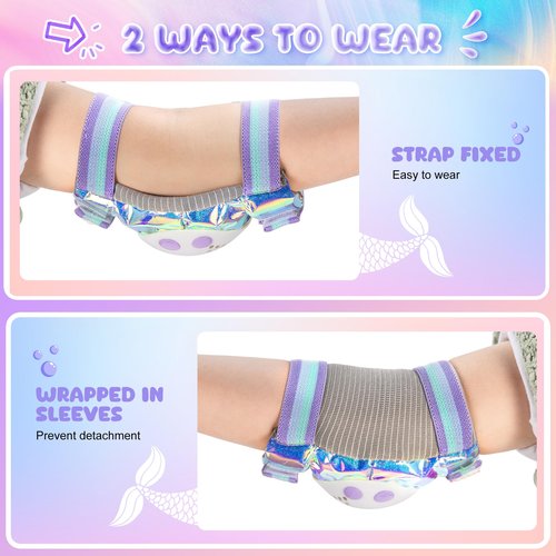 NEMONE Mermaid Knee Pads for Kids, Girls Boys Knee Elbow Pads Wrist Guards with Drawstring Bag, Adjustable Reflective Protective Gear Set for Roller Skates Bike Cycling Skateboard Scooter