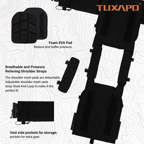 Tuxapo Tactical Molle Vests with Triple mag Pouch and Side Cummerbund Pouches, Quick Release Vests for Men