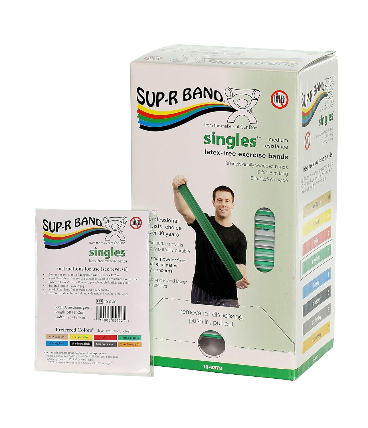 CanDo 10-6323 Sup-R Latex Free Exercise Band, 50yds Length, Green-Medium