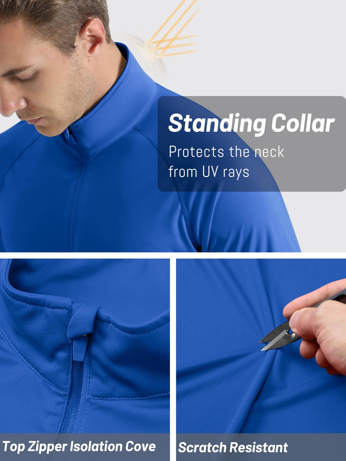 TACVASEN Men's Athletic Hiking Shirts Long Sleeve 1/4 Zip Pullover Tops UV Sun Protection Shirts for Summer Activewear Long Sleeve Dry Fit Men Blue S