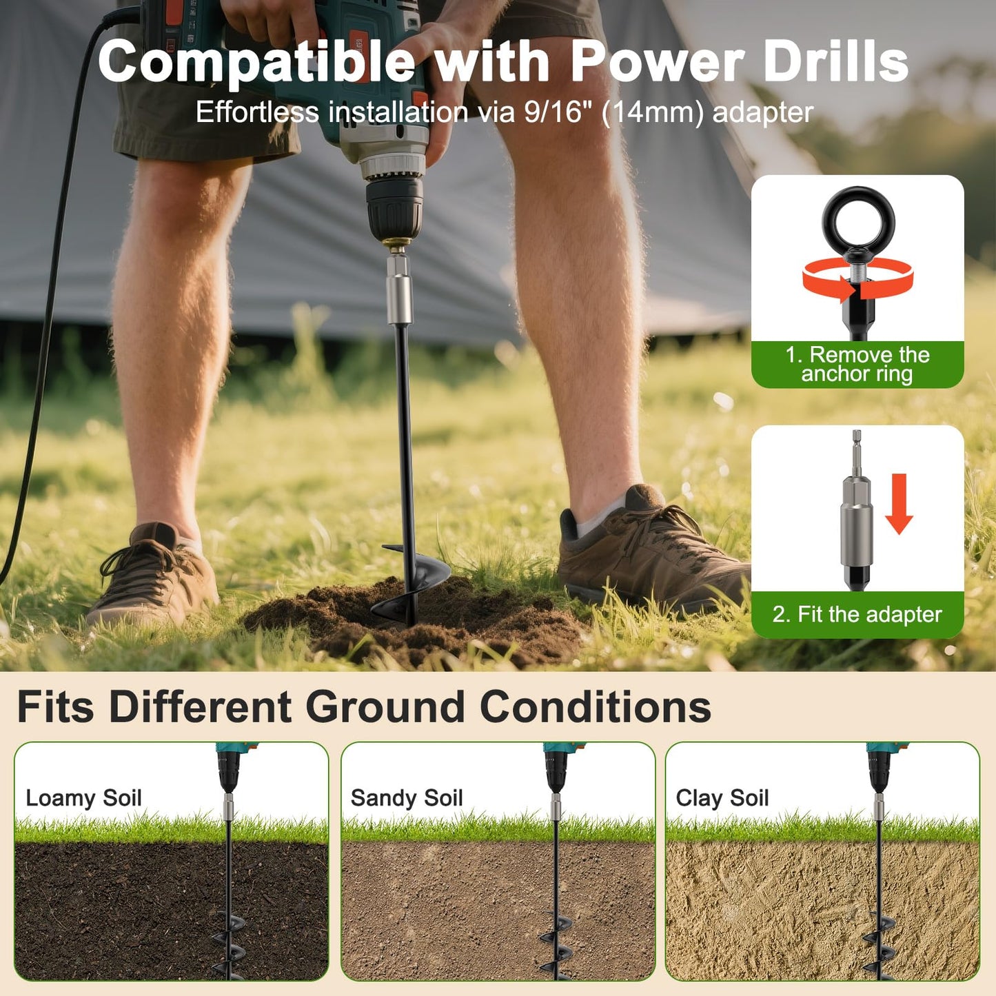 Housolution 18" Trampoline Stakes, 4 Pack Heavy Duty Ground Anchors with Safety Belts, Trampoline Accessories Resist High Wind, Ground Stakes for Camping Tents, Trampolines, Canopies, Swing Set, Shed