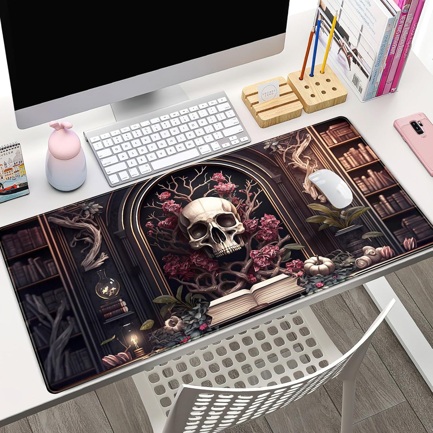 Japanese Desk Mat Riverside Full Moon Desk Pad Black Red Large Mouse Pad Gaming Mousepad Extended XXL Keyboard Pad 31.5 x 15.7 in Laptop Computer Mouse Keyboard Mat for Office Desk Decor