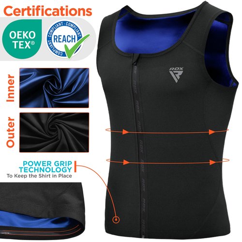 RDX Men Sauna Vest, Sweat Workout Shirt, Waist Trainer, Corset, Compression Body Shaper Zipper and Seamless